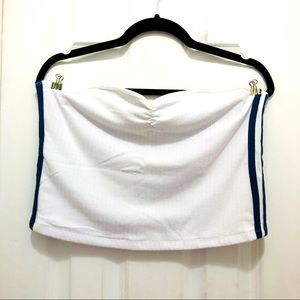Abercrombie White Bandeau Top XL with blue stripes on the side.